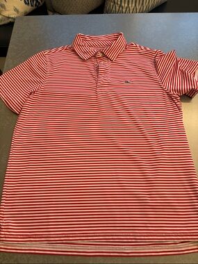Vineyard Vines Red and White Striped Polo Shirt (performance)